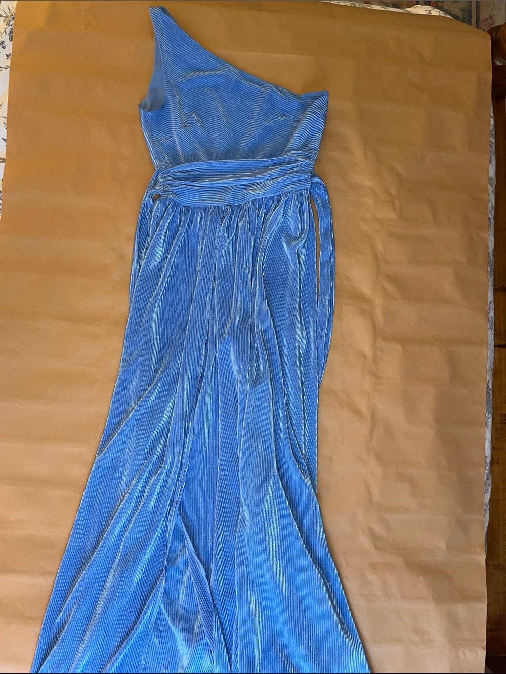 Lucy in the Sky One-Shoulder Shimmering Blue Velvet Gown